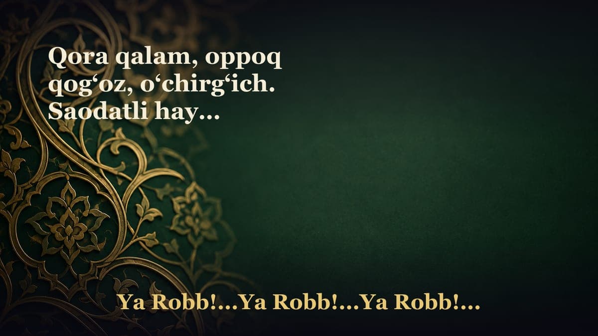 Qora qalam, oppoq qog‘oz, o‘chirg‘ich. Saodatli hayot istaganlar uchun hikmatomuz ibratli qissa) 1-qism