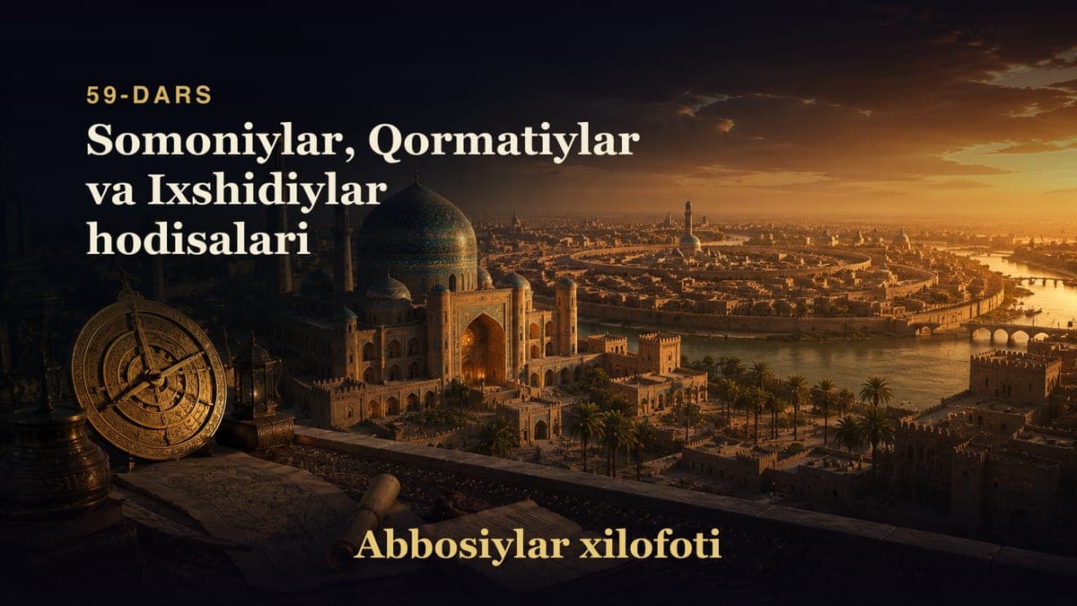 Abbosiylar xilofoti 59-dars | Somoniylar, Qormatiylar va Ixshidiylar hodisalari