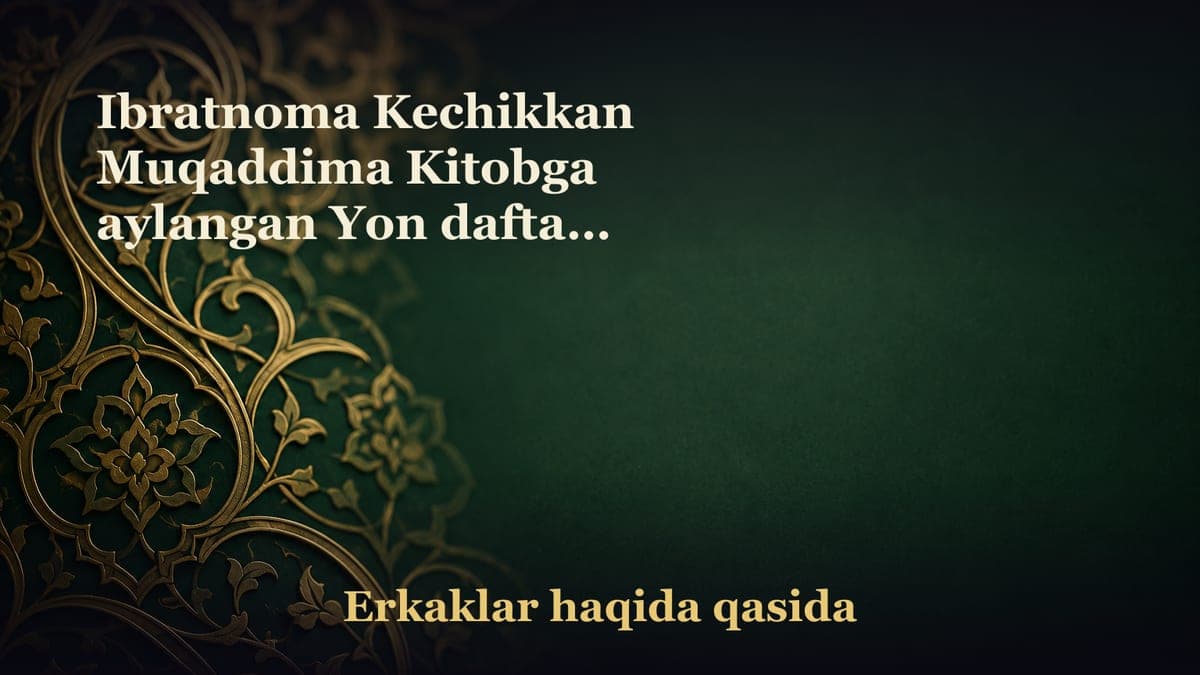 Ibratnoma Kechikkan Muqaddima Kitobga aylangan Yon daftar. 2-qism